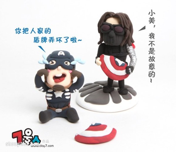 Illustration of a cartoon version of Captain America and the Winter Soldier made from clay