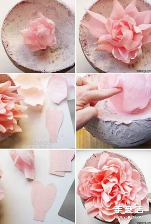 How to make large crinkled paper flowers, steps-by-step instructions for folding hand-made crinkled paper flowers