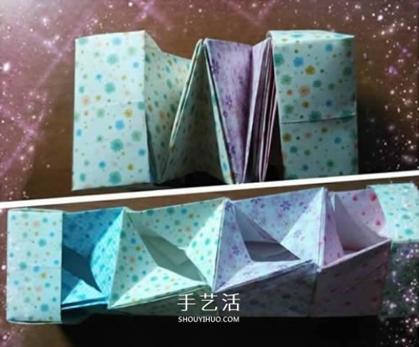 Fun magic box folding diagram and folding steps of a shrinkable box