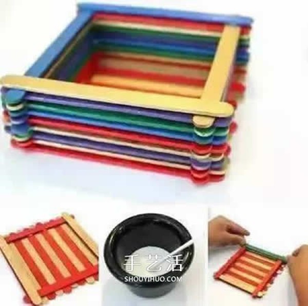 Use waste from the production of ice cream stick storage boxes to make square storage boxes