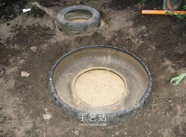 Tire waste reuse DIY pond, use waste tires to make a pond