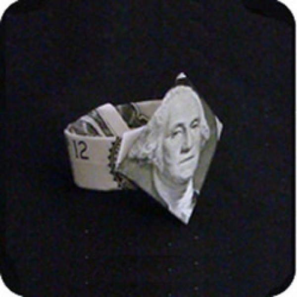 Tutorial of dollar origami ring, folding method of diamond ring with illustrations of banknotes