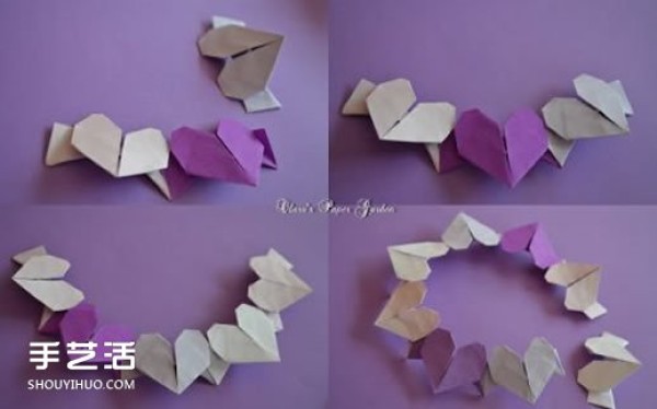 Love garland origami step-by-step illustration to make a beautiful garland with origami hearts