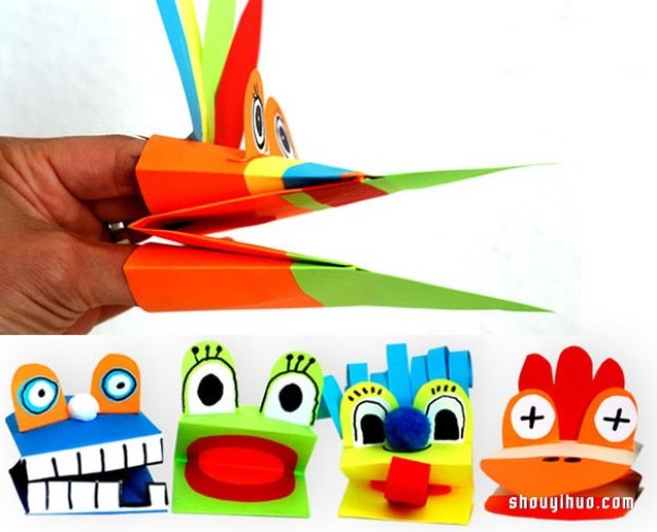 How to make fun animal hand puppets: Illustration of hand-folding finger puppets