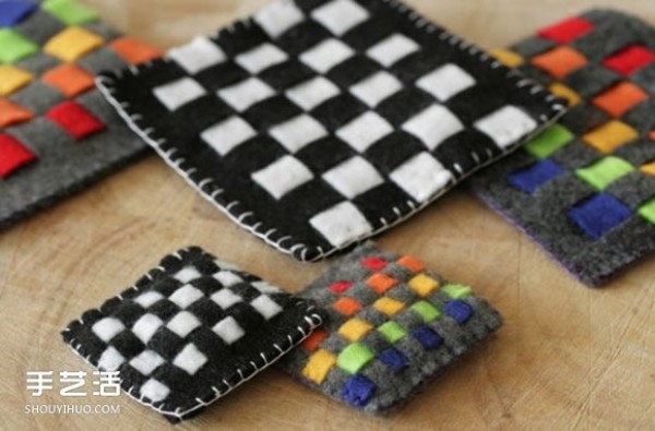 Woven style felt coaster DIY tutorial for making rainbow coasters with felt cloth