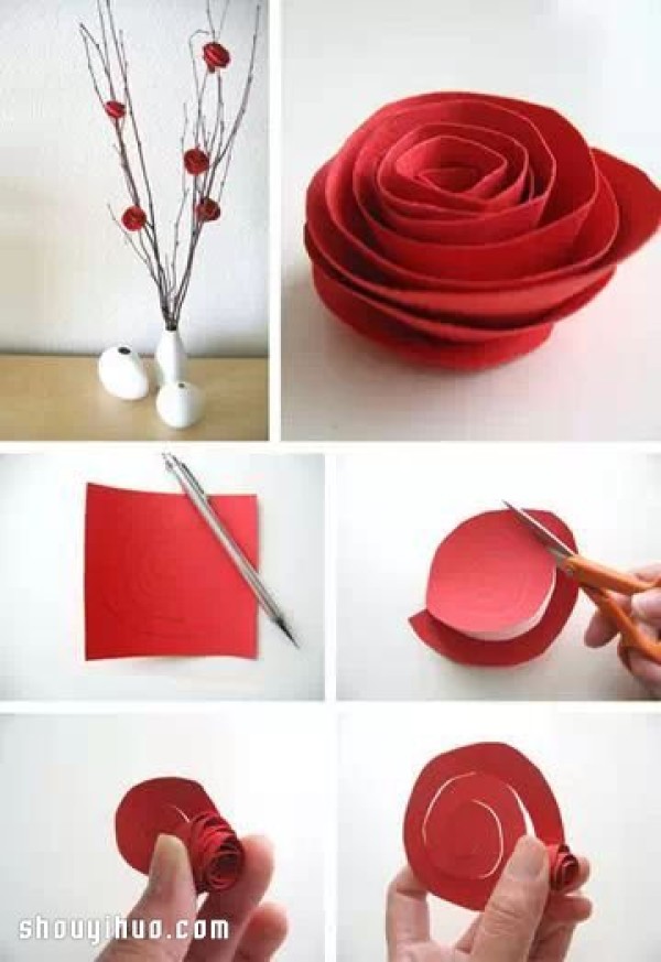 Illustration of how to make beautiful handmade paper flower arrangements by cutting paper