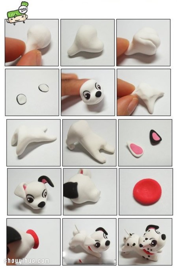 Cute Dalmatian soft clay DIY handmade illustrated tutorial