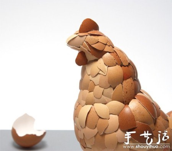 Handmade little hen with egg shells