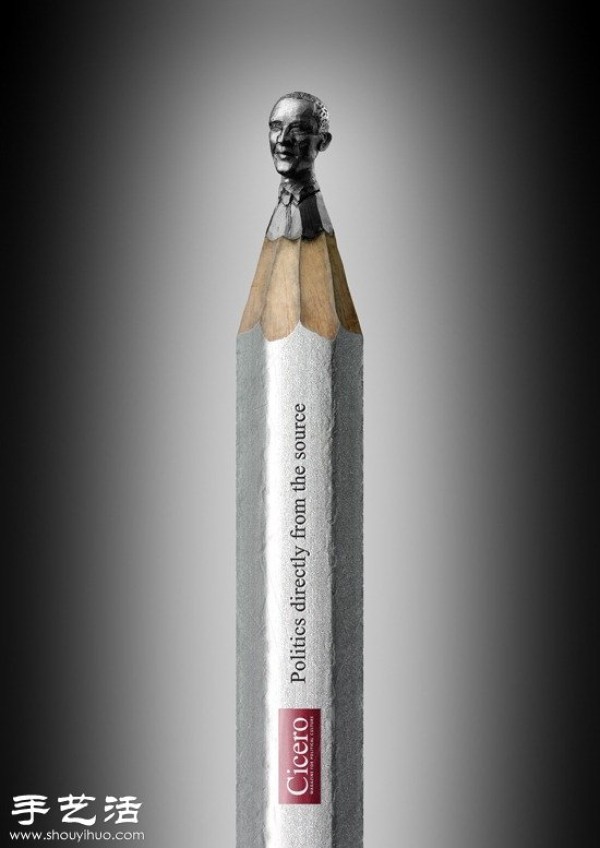 Pencil lead micro-carvings of heads of world leaders