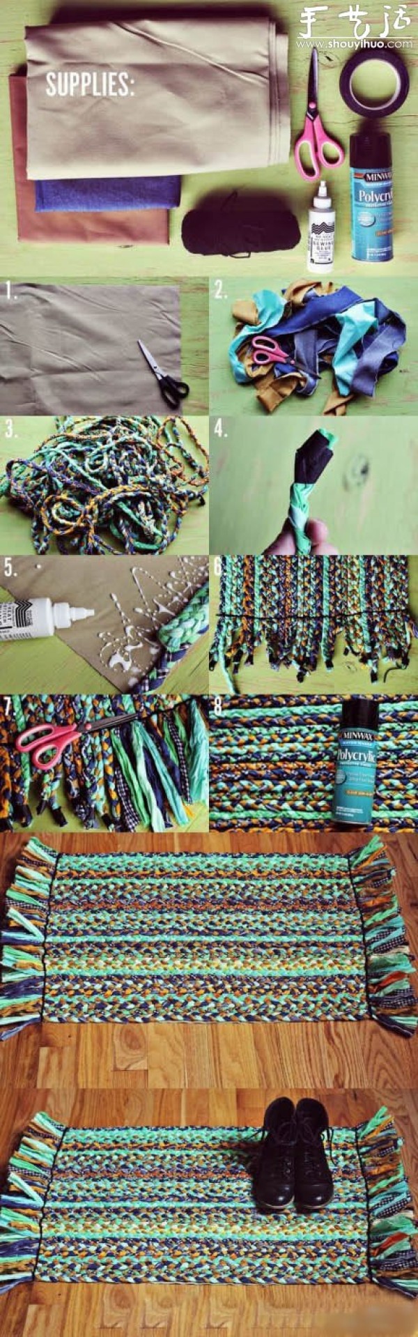 Handmade tutorial on making carpets from discarded old clothes