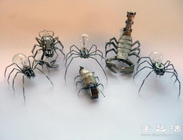 Watch parts + old light bulbs, awesome DIY mechanical insect army