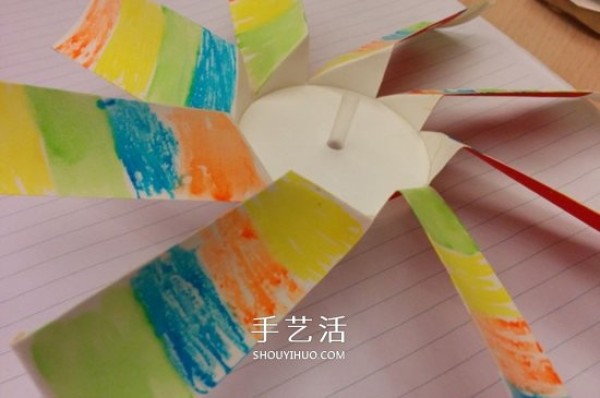 Use paper cups to make windmills, steps to make paper cup pinwheels, pictures of how to make them