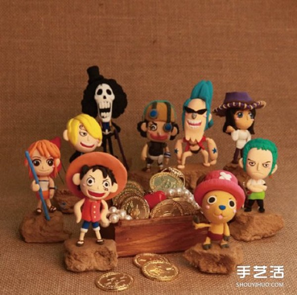 DIY illustrated tutorial on making clay dolls of all members of the Straw Hat Pirates