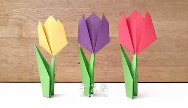 Simple and beautiful! Illustration of how to fold tulips, stems and leaves