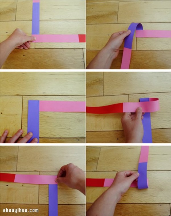 Illustrated tutorial on the folding method of a simple origami rainbow spring for children