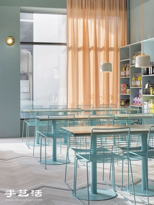 Swedish restaurant decoration design with pure Nordic colors, light and bright colors