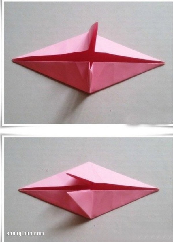 Illustration of how to fold an origami parasol. How to make an origami parasol by hand.