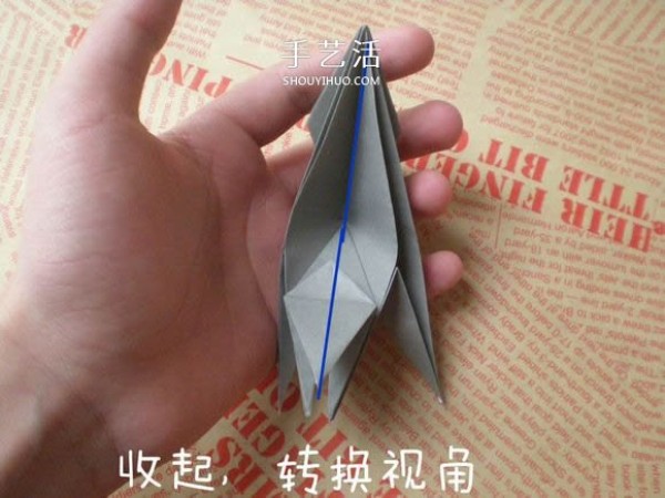 Illustrations of how to fold a cute puppy. Step-by-step pictures of origami puppies.