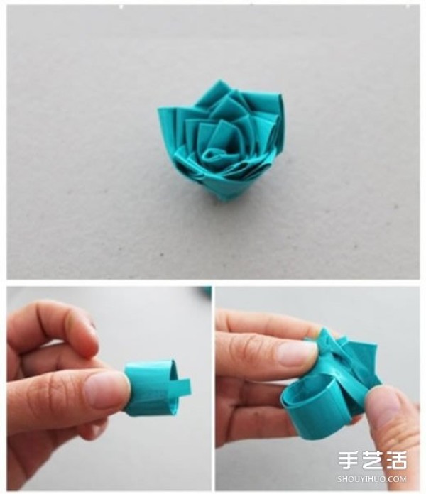 Illustration of how to fold a peony flower, tutorial on how to make an origami peony ring