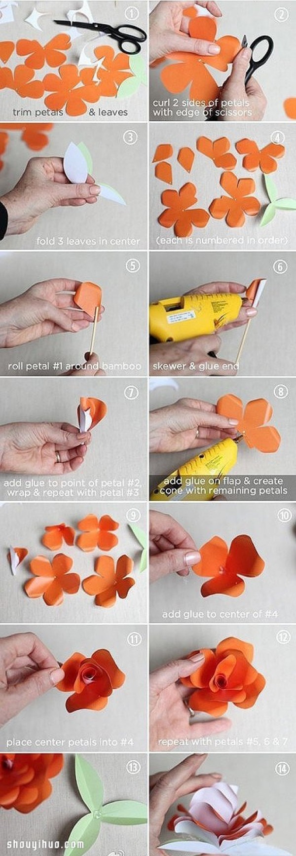 Illustrated tutorial on how to fold simple origami beautiful roses