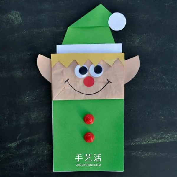 Tutorial on making Christmas elf puppets from paper bags