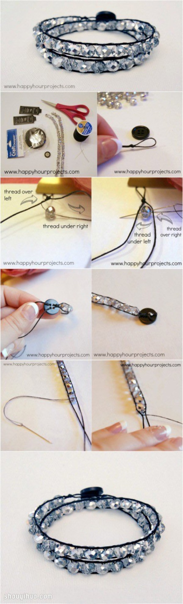 Super beautiful trendy trendy rhinestone bracelet hand-woven DIY graphic tutorial