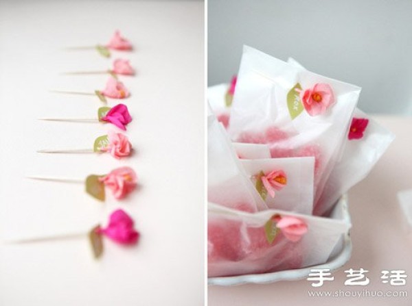 Toothpicks + crepe paper DIY Valentines Day romantic packaging decoration roses