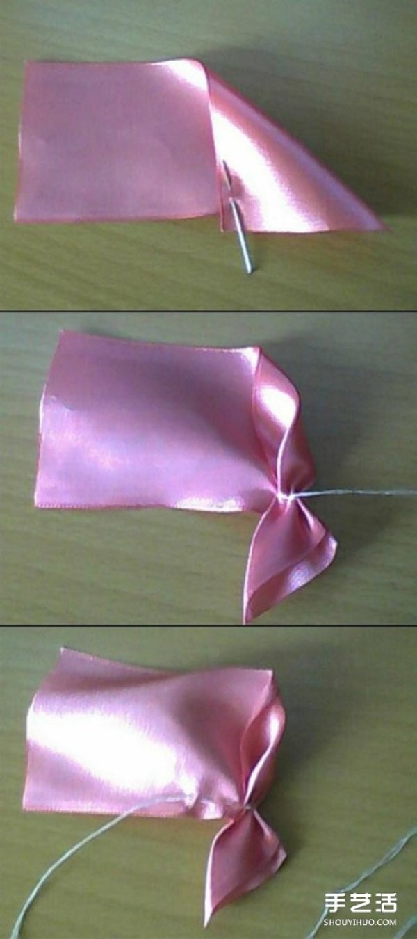 How to make satin ribbon roses, tutorial on folding ribbon roses with illustrations