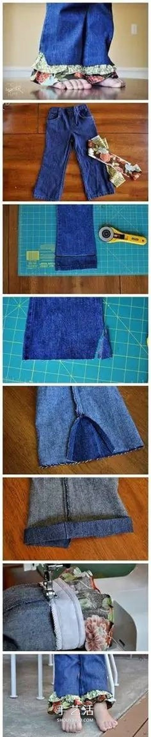 How to lengthen babys pants, illustrations of how to lengthen childrens pants