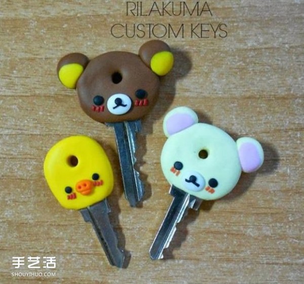 Polymer pottery bear key handle DIY, cartoon bear key made from clay