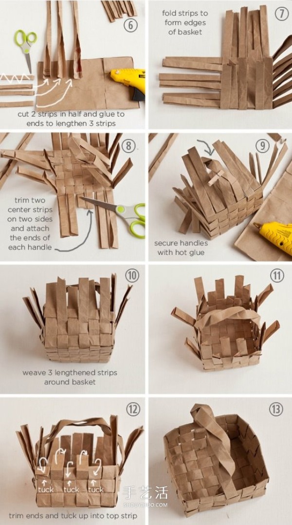 The weaving method of paper storage basket illustrates the method of making a kraft paper bag into a storage box