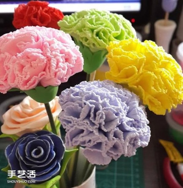 Tutorial on making carnations using plasticine using carnation flowers on Mothers Day