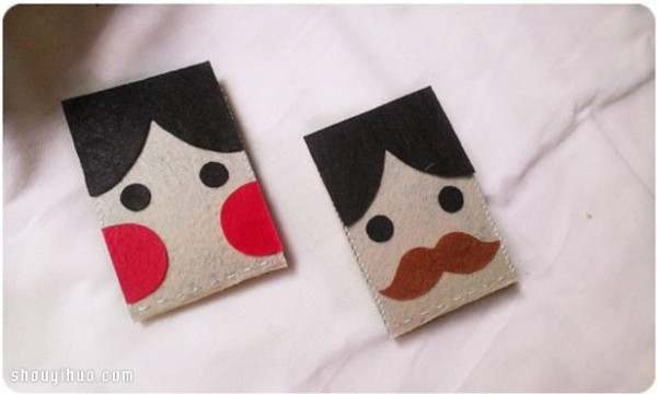 Handmade cute non-woven couples card holder with facial makeup pattern