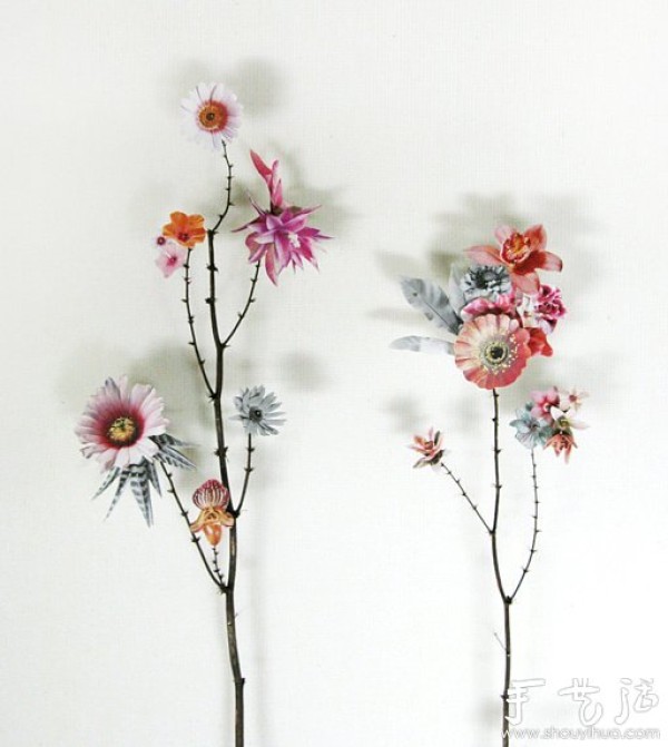 Exquisite DIY paper art works of paper flowers and branches