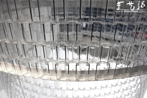 A giant chandelier made of transparent Lego bricks