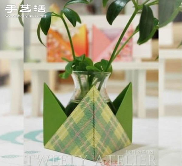 Handmade mini potted plant decorative storage box with colorful paper origami