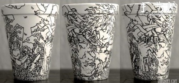 Funny doodles on disposable paper cups