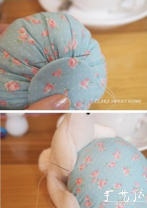 Tutorial on making a rabbit holding a ball with handmade fabrics