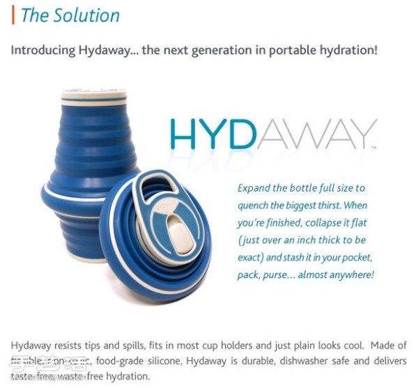 Hydaway, a collapsible water bottle suitable for various journeys