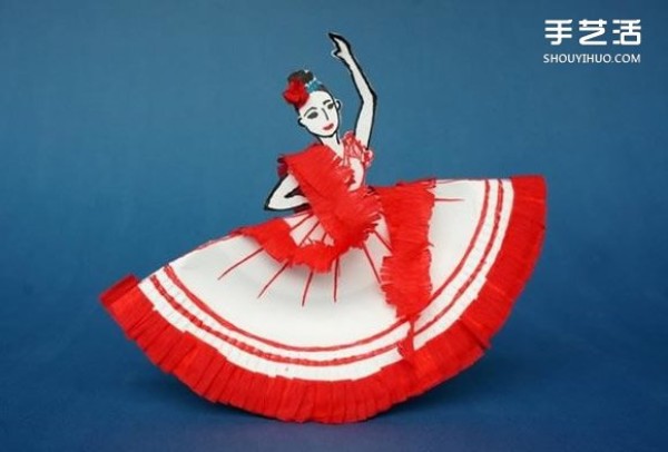 Illustration of how to make a flamenco dancer from disposable paper plates