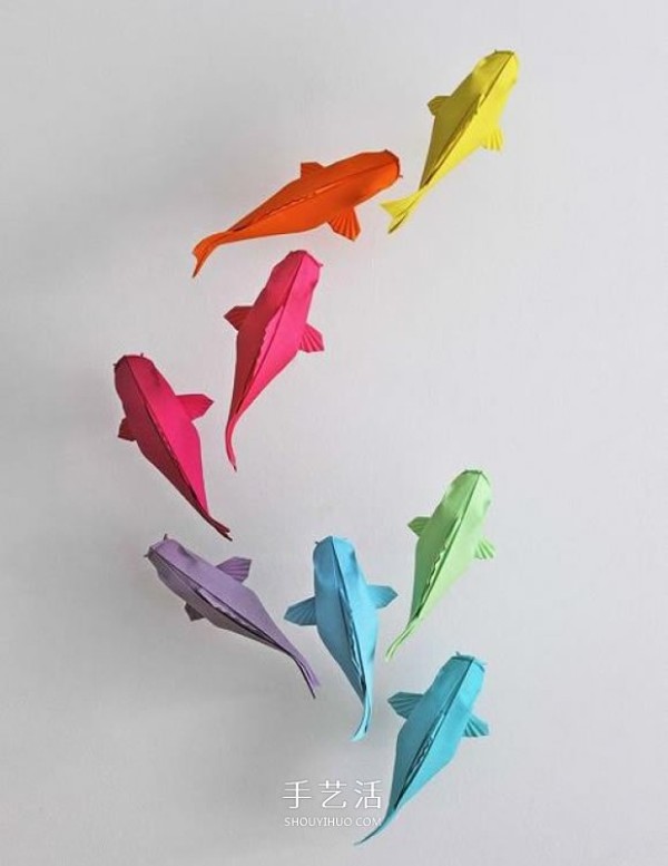 Koi fish folding step diagram, origami koi method illustration