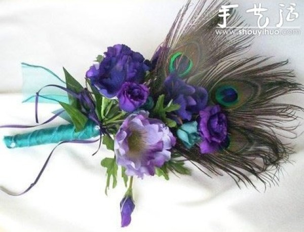 Peacock feather handmade grooms corsage