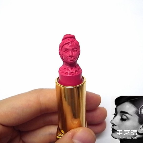 The lipstick is carved into a very delicate and interesting handiwork of a famous figure