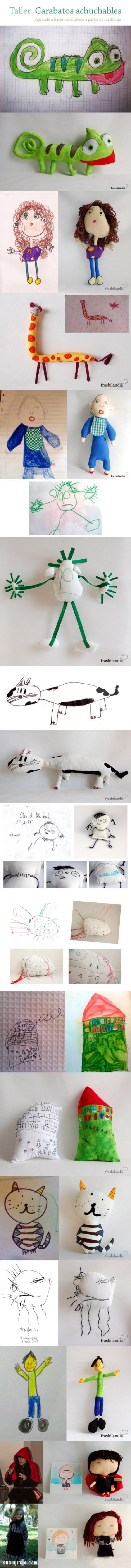 Made childrens random doodles into fabric dolls