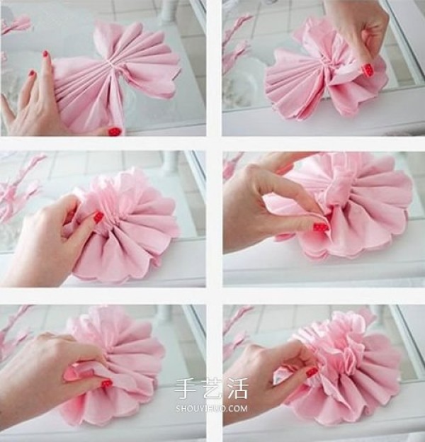 Illustration of hand-made crepe paper and carnation flowers for Mothers Day flowers