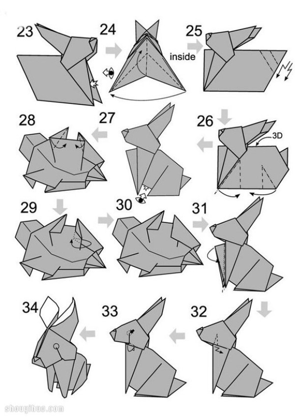 Illustrated tutorial on folding a particularly beautiful three-dimensional rabbit