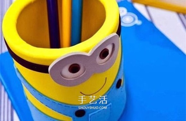 How to make minion pen holders with illustrations of milk powder cans used to make cartoon pen holders