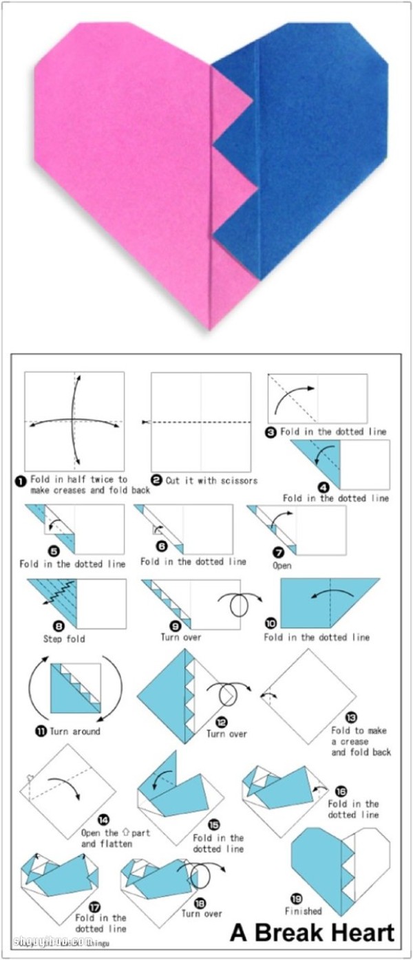 Six ways to make origami hearts, illustrated with steps to make handmade origami hearts