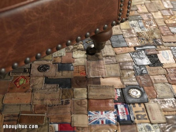 Exquisite carpet made by DIY using recycled jeans leather labels