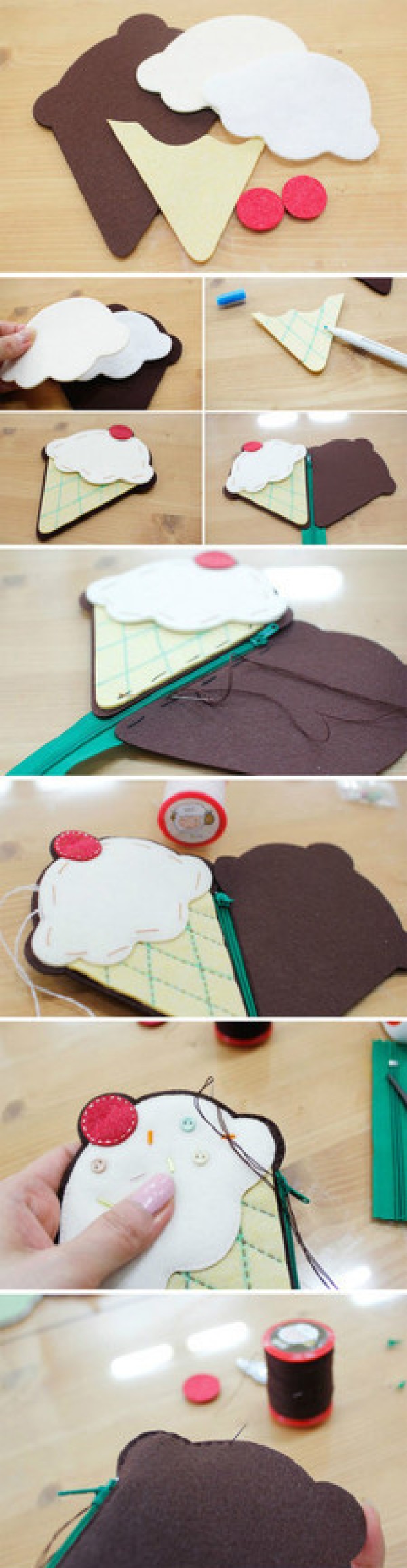 Handmade method of ice cream shaped coin purse